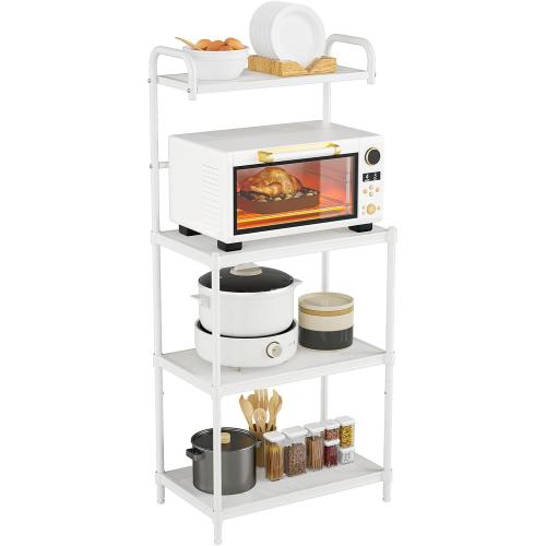 4-Tier Microwave Oven Stand, Kitchen Storage Rack with Mesh Wire Metal Shelves, Free Standing Shelving Utility Unit,Bakers Rack for Kitchen with Storage,Microwave Cart Storage Rack (White)