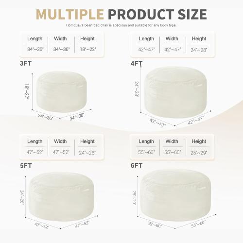 Homguava 3FT Bean Bag Chair: 3' Bean Bags with Memory Foam Filled, Large Beanbag Chairs Soft Sofa with Dutch Velet Cover-Purple