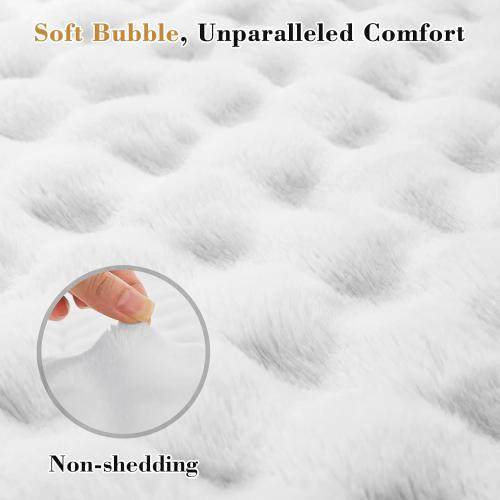 Cymula Queen Mattress Topper Fleece Bubble Pillow Top Mattress Pad Cover for Back Pain Faux Fur Extra Thick Mattress Protector Soft with Fluffy Down Alternative, 8-21 Deep Pocket, White