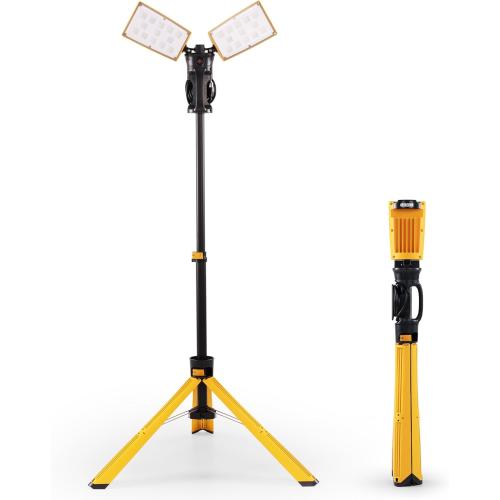 Black and Yellow LUTEC 【Upgraded】 6290Pro 15000 Lumen 105 Watt Dual-Head LED Work Light with Telescoping Tripod, Work Light with Stand Rotating Waterproof Lamps and 8 Ft 3-Prong Power Cord