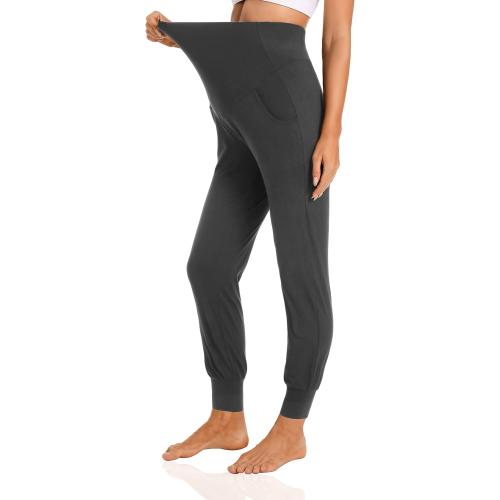 V VOCNI 2pk Women's Large Black and Gray Maternity Pants Maternity Activewear Jogger Track Cuff Sweatpants Over The Belly Stretchy Pregnancy Pants