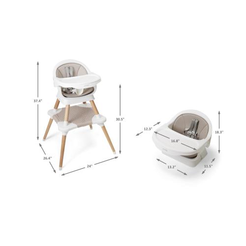 5-in-1 High Chair for Baby & Toddler - Convertible Baby Dining Seat - Portable Floor/Booster Seat - Adjustable Tray w. Cover - 5-Point Harness - Building Block Table & Chair - Stool (Gray)