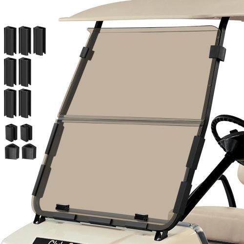 Golf Cart Foldable Windshield 3/16 (5MM) Only Fits Club Car DS 1982-Up with 1×1 Strut Top Tapered or Curved Rail Style, Folding Acrylic Replacement - Tinted (Not Fit Front Straight Up Rail Style)