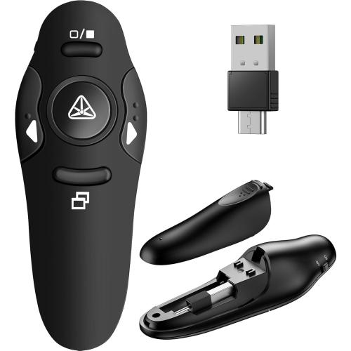 Presentation Remote Clicker, USB A & USB C Wireless Presenter for PowerPoint Presentation Remote, RF 2.4GHz Slide Advancer for Mac, Keynote, Computer, Laptop