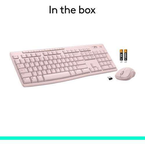 Logitech MK270 Wireless Keyboard and Mouse Combo for Windows, 2.4 GHz, 8 Multimedia Keys, PC, Laptop, Wireless Keyboard Compact Mouse Combo - Rose