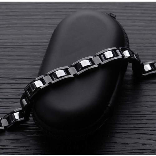 Feraco Mens Magnetic Bracelets, Classic Balck Titanium Stainless Steel Bracelets with Natural Hematite Magnet Stones,Men's Jewelry Gifts,8.66 inch