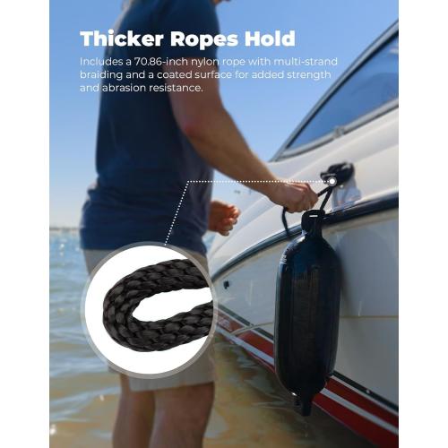 KEMIMOTO Boat Fenders Boat Bumpers for 15-35ft Boat, 4 Pack Inflatable Boat Fenders Bumpers with 4 Ropes, Boat Bumpers for Docking, Fit for Pontoon Boat Bass Boat and Jon Boat