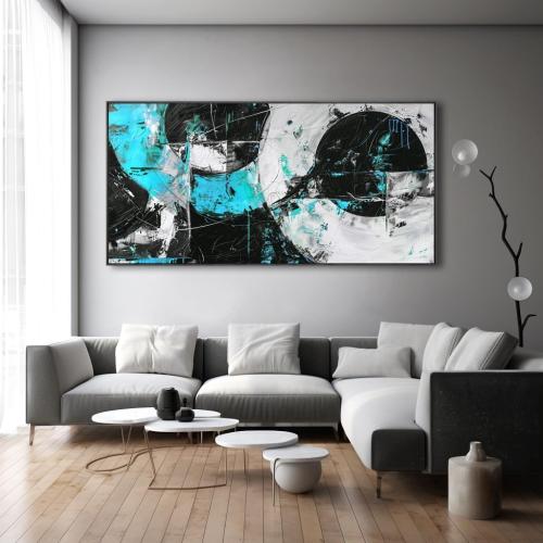Wall Art Abstract Canvas Painting Black Blue Wall Decor Modern Artwork for Living Room Bedroom Dining Room Home Office Decor Large Framed Ready to Hang 24x48