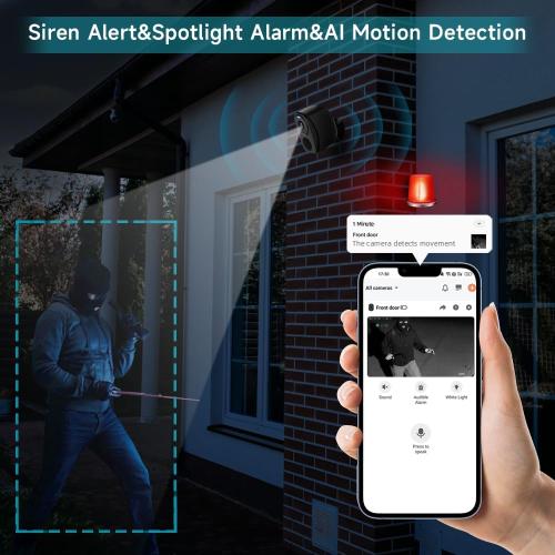 Rraycom 4Pack Security Cameras Wireless Outdoor,2K Battery Powered AI Motion Detection Siren Alarm Surveillance Indoor Home Camera, Color Night Vision, 2-Way Talk, Waterproof, Cloud/SD, Works w/Alexa