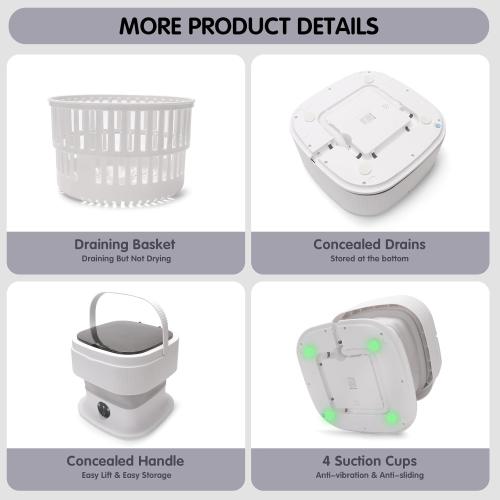 Mini Portable Washing Machine, 20L Foldable Portable Mini Washer Machine with Spin Dry, Collapsible Travel Washing Machine for Dorms, Apartment, RV and Camping. (Grey)