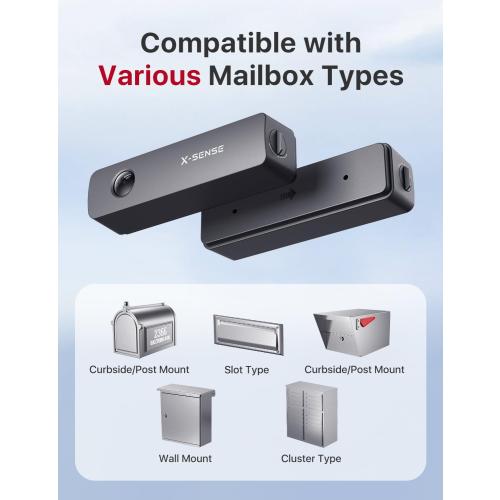 X-Sense Smart Mailbox Alarm, Wireless Long Range Mailbox Alert, Mailbox Sensor with SBS50 Base Station for Delivered Mail, SMA11