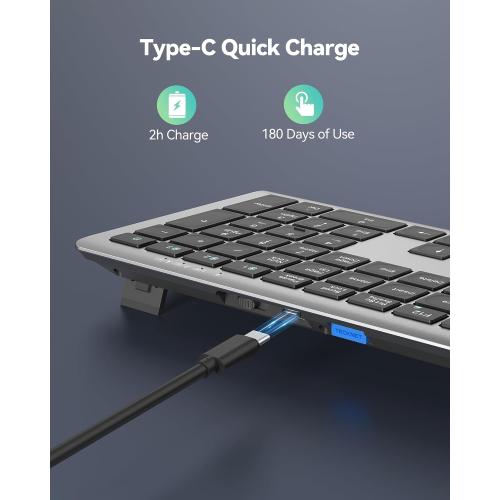 TECKNET Bluetooth Keyboard Rechargeable 4-Device (2.4G BT) Free Switching