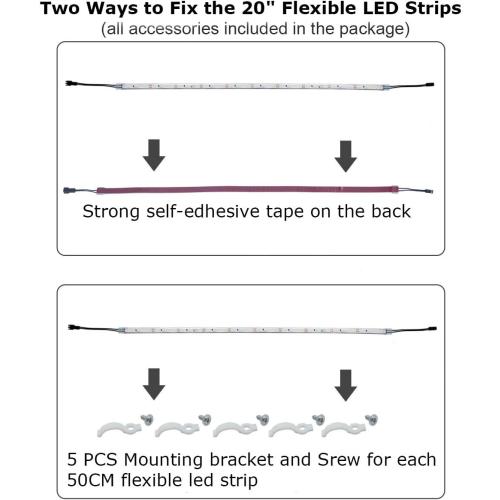 Set of 6 Size 20 Litever Under Cabinet Light, 6 PCS 20 Inches Flexible LED Strips with Power Adapter, 24W,1800 Lumen, Daylight 5000K. Suitable for Kitchen Cabinets, Counters, Under Shelf, Closets (6-Strip-5000K)