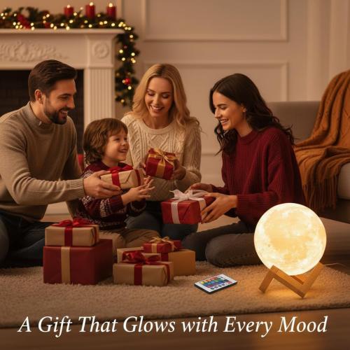 Mydethun 3D Moon Lamp with 16 Colors, 148 Lighting Modes, 15cm Rechargeable Dimmable Night Light with Wooden Stand – Unique Gift for Women, Mothers, Children, Bedroom, Tabletop