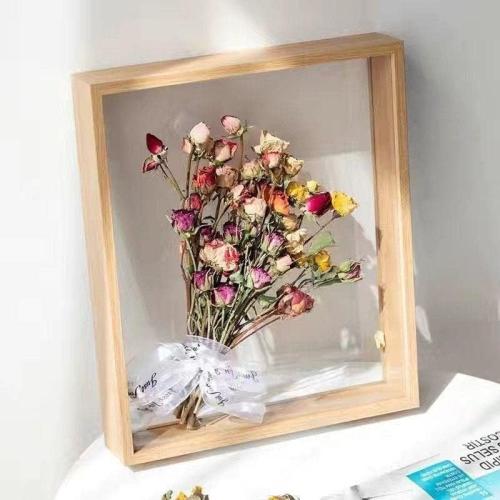 JOSON Wooden Dried Flower Photo Frame Dried Flower Display Stand Decorative Floating Photo Frame（8 * 10''-primary color