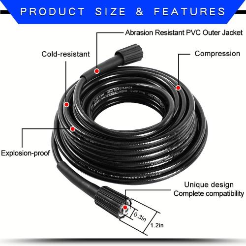 5800PSI High-Pressure Kink Resistant Washer Hose - 20/50ft M22-14mm/15mm Fittings,Double Rod Thread, Lightweight Polythermal Plastic,Up to 140℉ -Not Garden Hoses (20/50FT)