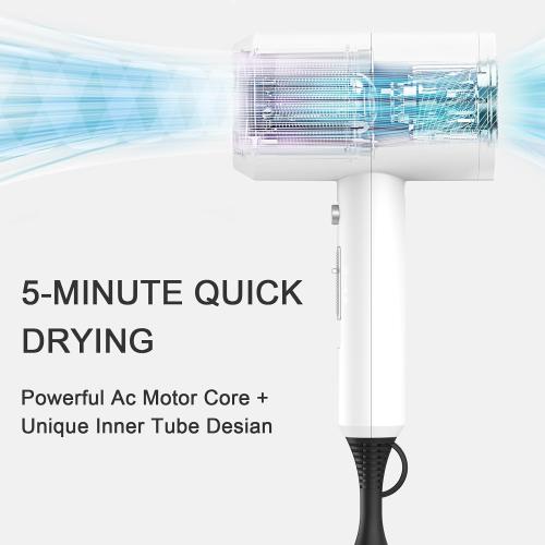 Slopehill Professional Ionic Hair Dryer, Powerful 1800W Fast Drying Low Noise Blow Dryer with 2 Concentrator Nozzle 1 Diffuser Attachments for Home Salon Travel (White)