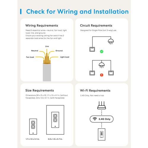 meross Smart Ceiling Fan Control and Dimmer Switch, Supports Apple HomeKit, Alexa, Google & SmartThings, 2.4G Wi-Fi Fan and Light Switch Combo, 4 Fan Speed, Neutral Wire Needed, Single Pole, 2 Pack