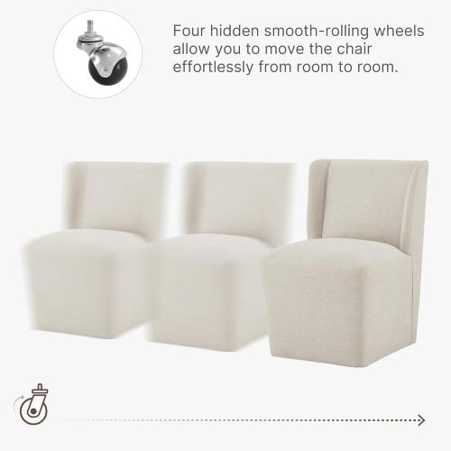 Upholstered Dining Chair with Casters, Wingback Modern Side Armless Deskchair with Rollers for Diningroom Bedroom Livingroom Reading Room