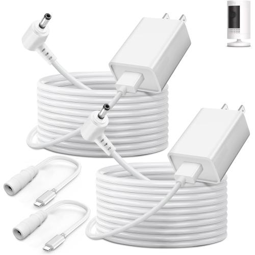 2-Pack Power Adapter Charger Cable Compatible with Ring Stick Up Cam Battery/Plug-in 3rd Gen/2nd Gen & Ring Pan Tilt Stick Up Camera, Indoor/Outdoor Weatherproof Power Cord (4m/13.1ft) White