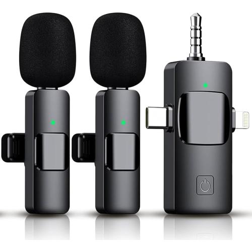 4 in 1 Mini Microphone Wireless Lavalier Microphone for iPhone Android Computer Laptop Camera USB-C,2.4G Ultra-Low Delay,Noise Reduction,Double Lapel Microphone for YouTube TikTok Vlog