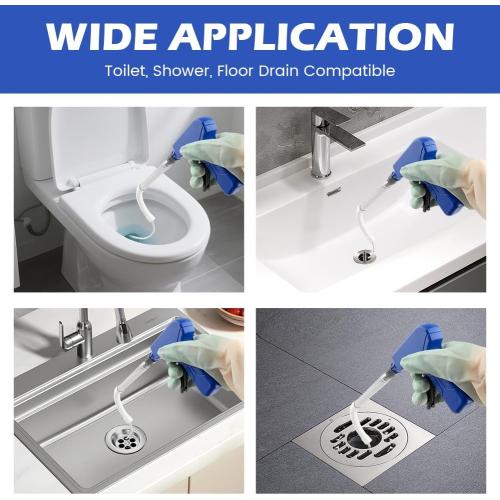 Toilet Snake Drain Auger with Gloves, 51-Inch Flexible Spring Plumbing Auger, Heavy-Duty Clog Remover for Hair & Debris, Drain Cleaning Tool for Bathroom Drains, Kitchen Sink and Toilet