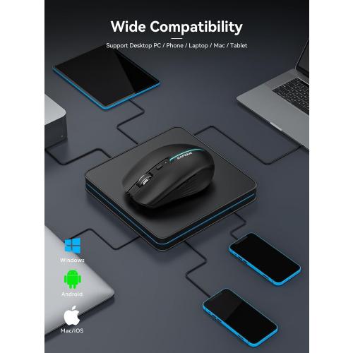 Black Bluetooth Wireless Mouse - (BT1/BT2 USB) Tri-Mode High Performance, Rechargeable, Quiet Click, Multi-Device Compatibility for Laptop, Computer, MacBook, Tablet, PC (Black)