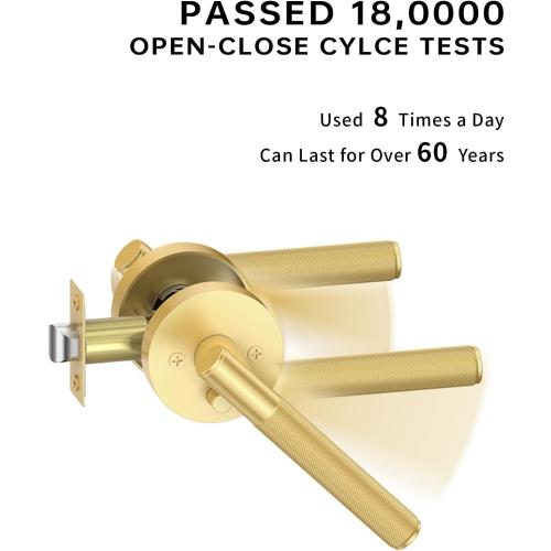 Asidrama 4 Pack Privacy Gold Door Handles, Door Lever with Door Knobs Indoor for Bedroom or Bathroom, Heavy Duty Brushed Gold Door Handles Interior with Locks for Left Right Sided Doors