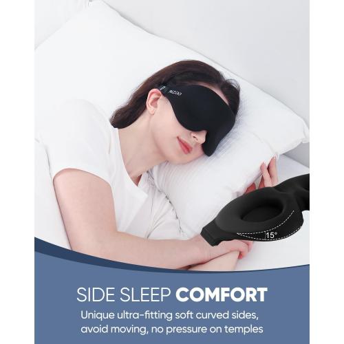 MZOO Luxury Sleep Eye Mask for Side Sleeper Men Women, Zero Eye Pressure 3D Sleeping Mask, Light Blocking Patented Design Night Blindfold, Soft Eye Shade Cover for Travel, Black