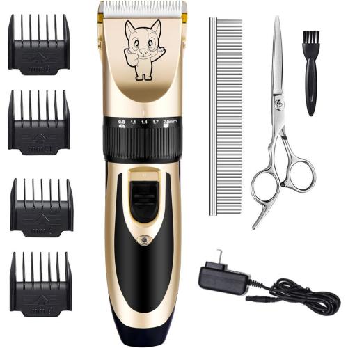 Dog Grooming Kit Clippers, Low Noise, Electric Quiet, Rechargeable, Cordless, Pet Hair Thick Coats Clippers Trimmers Set, Suitable for Dogs, Cats, and Other Pets (Gold)