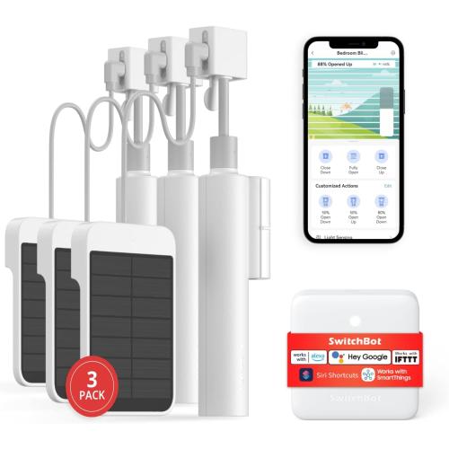 SwitchBot Smart Electric Motorized Blinds Kit - 3Pack with 2.4G WiFi Remote Control, Solar Powered, Compatible with Alexa, Google Home and Siri, Light Sensing Control, Unlimited Group Control