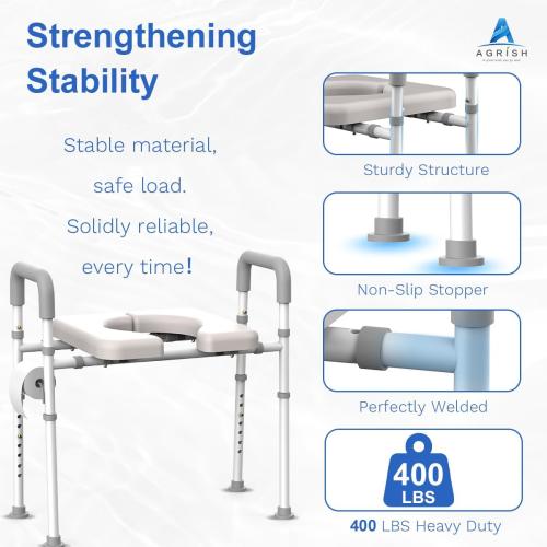 FSA/HSA Eligible Raised Toilet Seat with Handles - Width & Height AdjustableToilet Seat Risers for Seniors, Heavy Duty Handicap Toilet Riser, Fit Any Toilet, Up to 400lbs