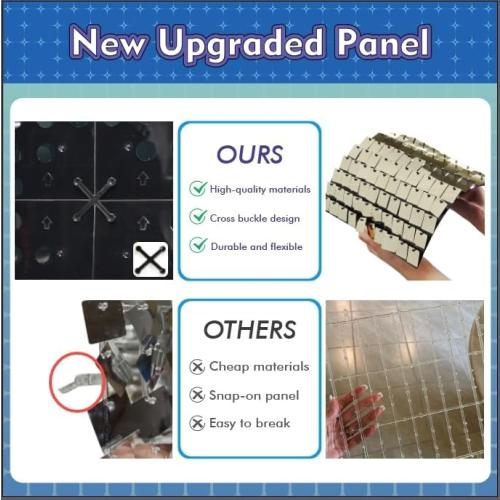 Qcity Silver Shimmer Wall Backdrop 36PCS, Black Back Not See-Through Design, Square Sequin Glitter Backdrop Panel, Perfect for Outdoor Events, Birthdays, Wedding and Party Decoration