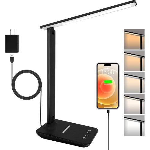 shinelife LED Desk Lamp for Office Home, Bright Desk Light with USB Charging Port, Adjustable Dimmable Desk Lamps 5 Modes 5 Brightness, Touch Study Lamp for Nail, Craft, Puzzle, Sewing, Study, Black