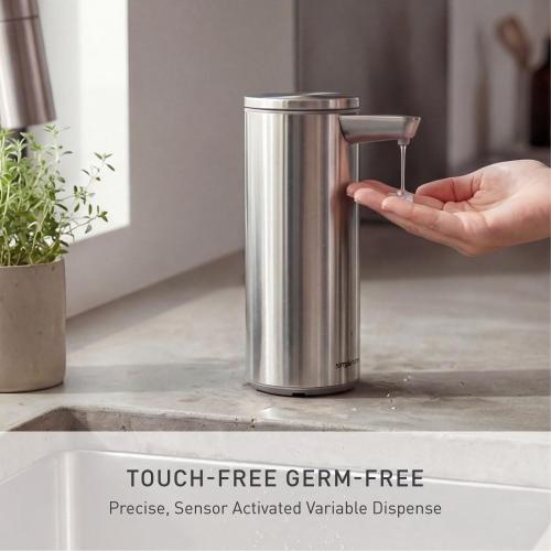 simplehuman Liquid Sensor Pump, 9 oz Automatic Soap Dispenser for Kitchen and Bathroom, Touchless Motion Sensor, Variable Dispense, Rechargeable, No-Drip Spout, High-Grade Brushed Stainless Steel