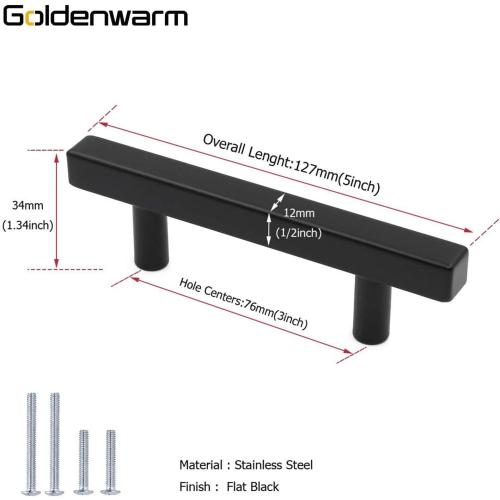 goldenwarm 10 Pack Black Cabinet Handles Matte Black Dresser Pulls 3’’ Drawer Handle Pull - LSJ22BK76 Black Kitchen Cabinet Hardware Cupboard Dresser Hardware