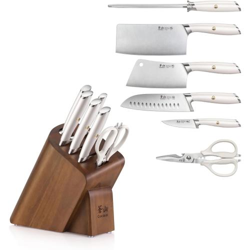 Cangshan L1 Series 7-Piece Cleaver Knife Block Set, Forged German Steel, White, 1027129