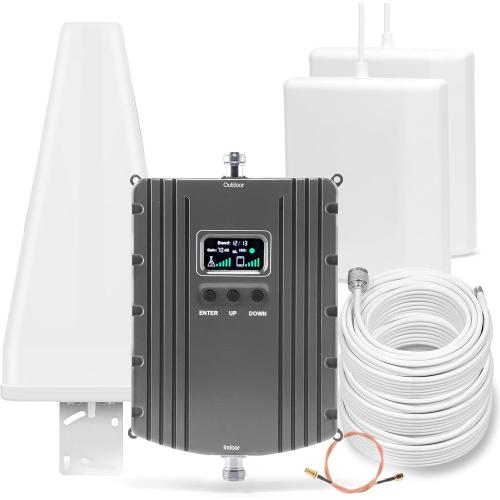 Cell Phone Booster, Cell Phone Signal Booster with 2 Indoor Panel Antennas for Band 66/2/4/5/12/17/13/25,Up to 8000 Sq.Ft,Boost 4G 5G LTE Data for All U.S. Carriers (Light Gray)