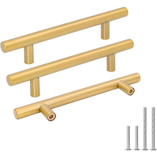 Goldenwarm 5 Pack 4 inch Gold Cabinet Handles Brushed Gold Cabinet Pulls