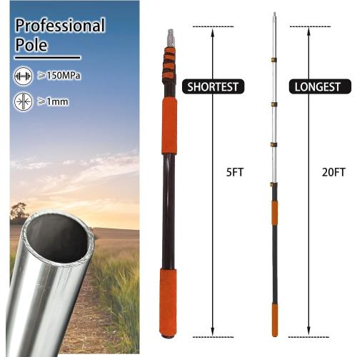 Telescoping Extension Pole, Reach to 26FT Telescoping Pole Multi-Purpose 5-20FT Lightweight, Sturdy with Universal Twist-on Metal Tip Extendable for Dusting Painting Window Cleaning