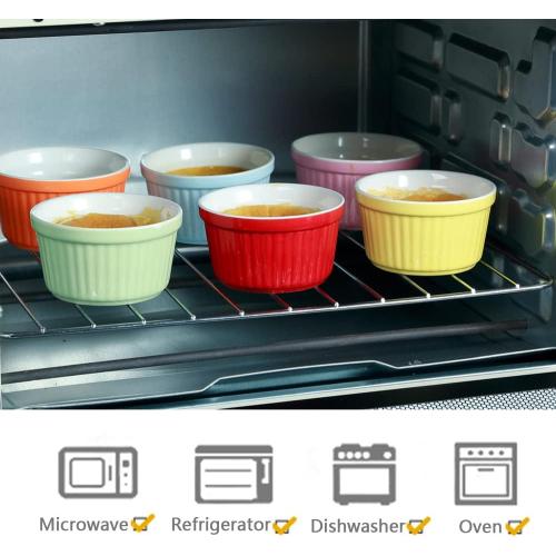 Ramekins 6oz Oven Safe,Creme Brulee Ramekin and Souffle Dishes,Porcelain Baking Bowls,Dipping Sauce Dish.Pudding Cups,Set of 6,Red