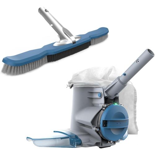 KOKIDO (2024 New) Rechargeable Heavy-Duty Pool Vacuum, 8X Suction, Standard and Fine Filter Bags XTROVAC 910 Bundle with Pool Brush Head