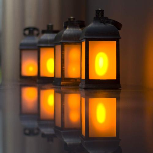 ZKEE Vintage Style Decorative Lanterns, Flame Effect LED - Golden Brushed Black, Timer (Set of 4)
