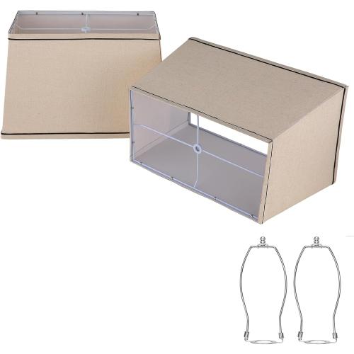 T Shape Lampshades Set of 2, Natural Linen Top L13.78'' x W7.5''xBottom L15.75''xW9.45''*High 10.24, Easy Assembly Replacement Beige Shade for Table Lamps Floor Lamps,Half and Spider Fitter Included