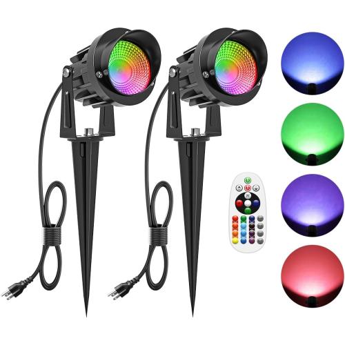 ZUCKEO 15W Christmas Spotlights Outdoor Spot Lights RGB Color Changing Landscape Lights, 120V Waterproof LED Spotlight with Remote & Plug for Yard Garden Path House Halloween Decorations (2Pack)