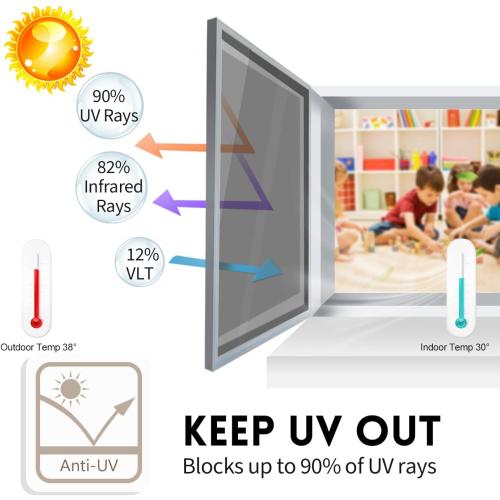 KESPEN Window Privacy Film One Way Daytime Privacy Static Cling Sun Blocking Anti UV Reflective Window Tint for Home and Office, Black-Silver, 17.5 Inch X 6.5 Feet