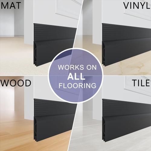 Door Draft Stopper,Adjustable Door Sweep for Bottom of Door,Silicone Weather Stripping Door Bottom Seal Blocker Air Noise,Under Door Gap Filler for Interior/Exterior Doors(Black, 39inch)