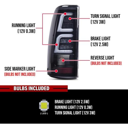 DOTCOM LED Tube Tail Lights Assembly w/light Bar Pair Fit Chevy Silverado 1500 2500 & HD 1999-2002/Fit GMC Sierra 1500 2500 & HD 1999-2006 Rear Lamps, Smoke Lens Black Housing Luces Traseras
