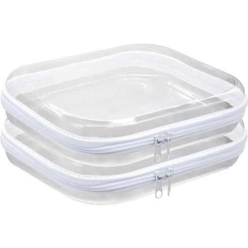 2 Pack Clear Hard Shell Zipper Case, Transparent Zipper Pouches Makeup Case Hard Plastic Pencil Case Storage Boxes for Toiletry Travel Cosmetic Storage & Organizer