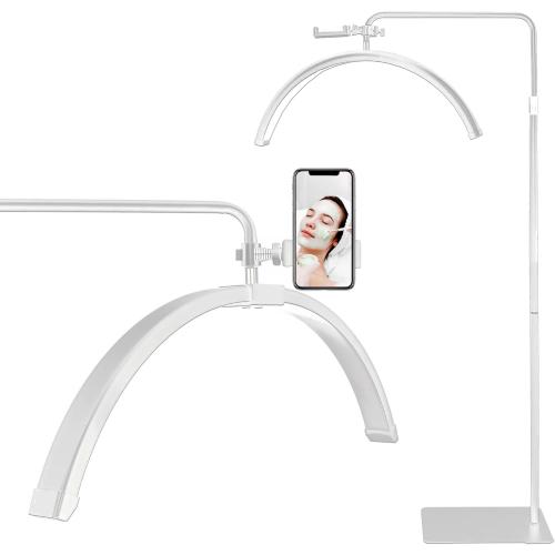 WHITE Eyelash Tech LED Floor Lamp Adjustable Brightness Rotatable Half Moon Standing Lamp Lash Extension Artists Light Beauty Skincare Eyebrows Tattoo Phone Holder Facial Salon Makeup (White)